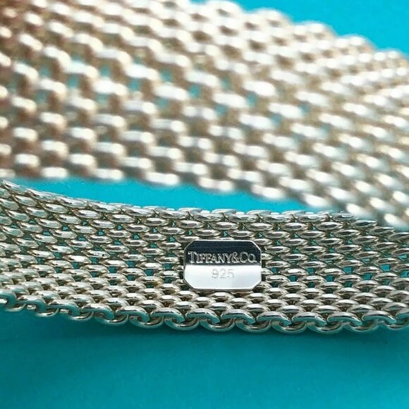 Tiffany Somerset Silver Mesh Weave Flexible Bangle Bracelet with Box or Pouch - Picture 5 of 16